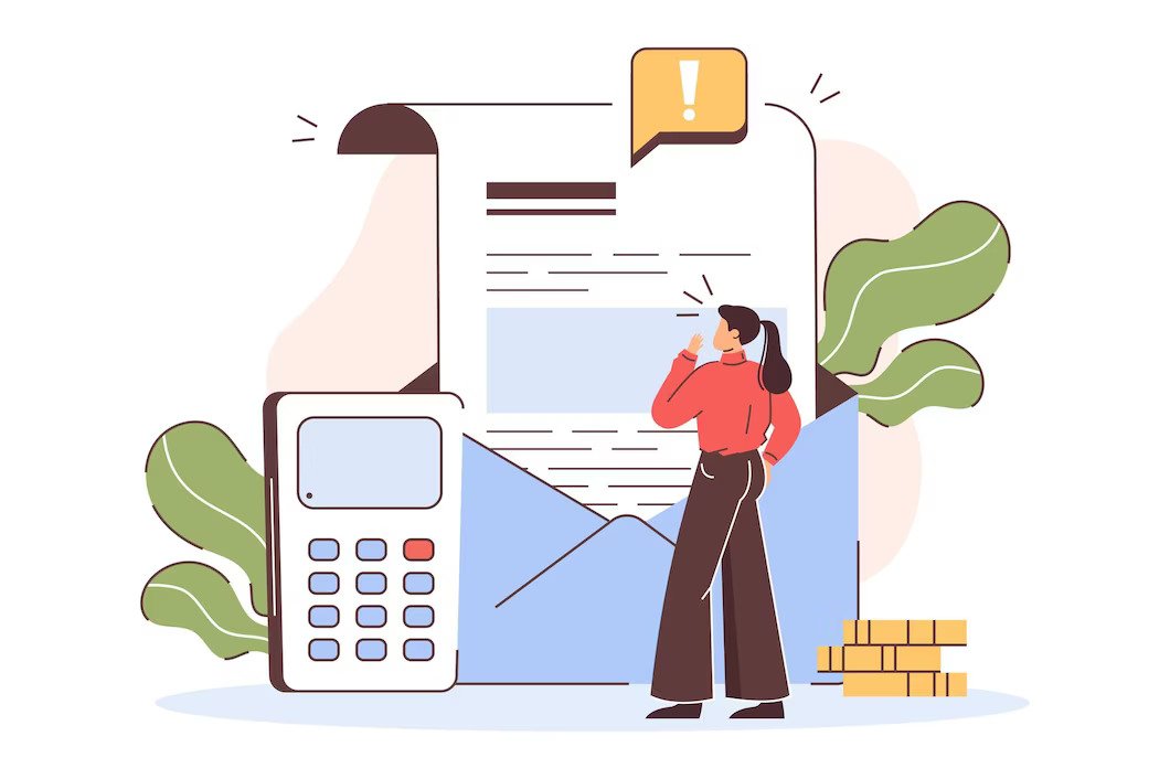 Vector of woman receiving mail from posting her bank details