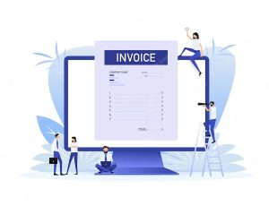 easiest way to invoice, Vector of a PC screen and two team mates