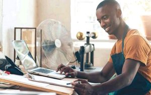 small business on his desk